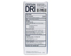 Back label of Certain Dri solid stick highlighting the 25 percent Aluminum Sesquichlorohydrate formulation