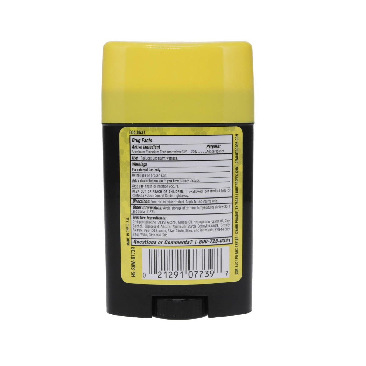 Hunters Specialties odorless underarm sweat protection stick with twenty four hour defense.