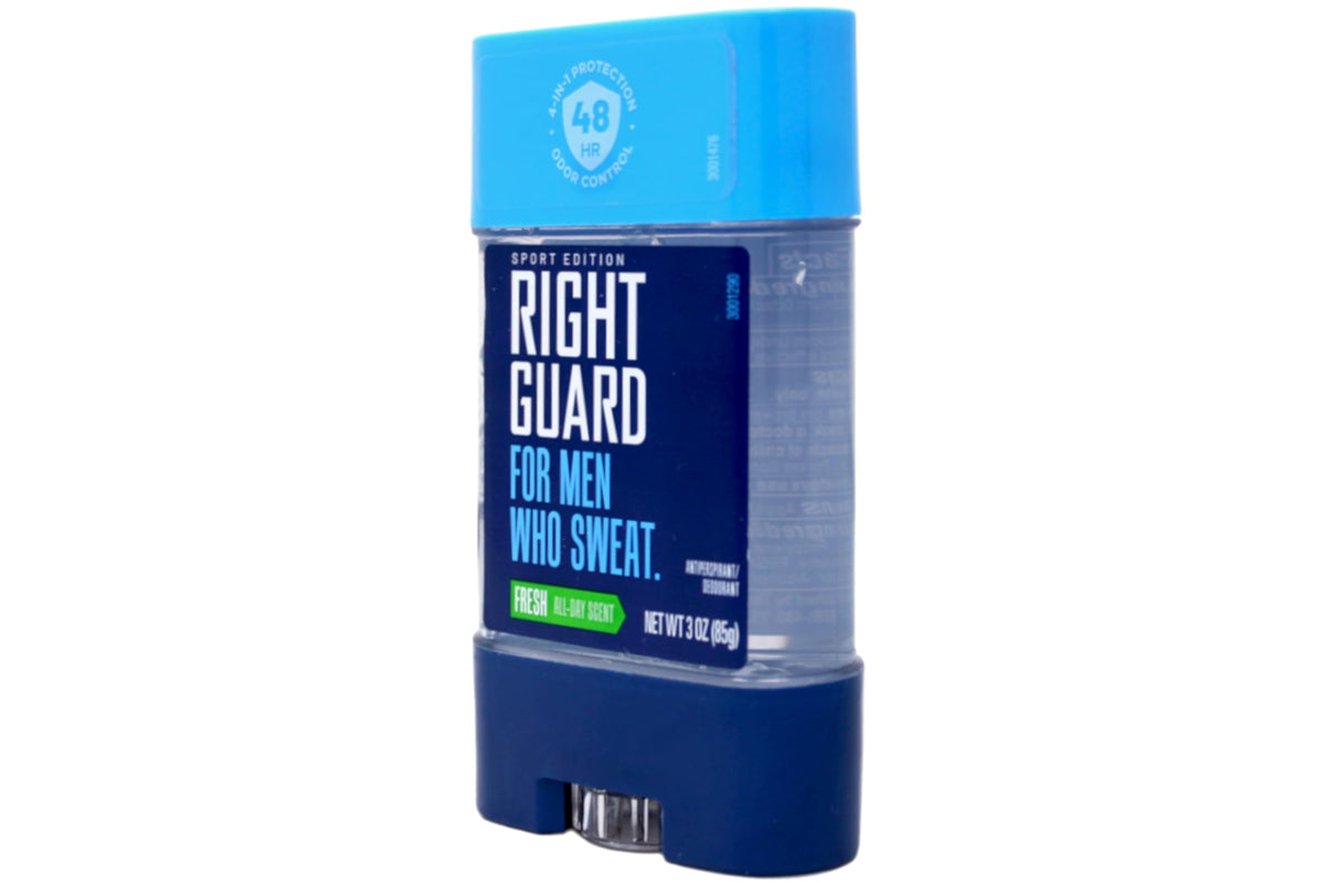 Authentic USA imported Right Guard Sport fresh scent clear gel formula stick close up.