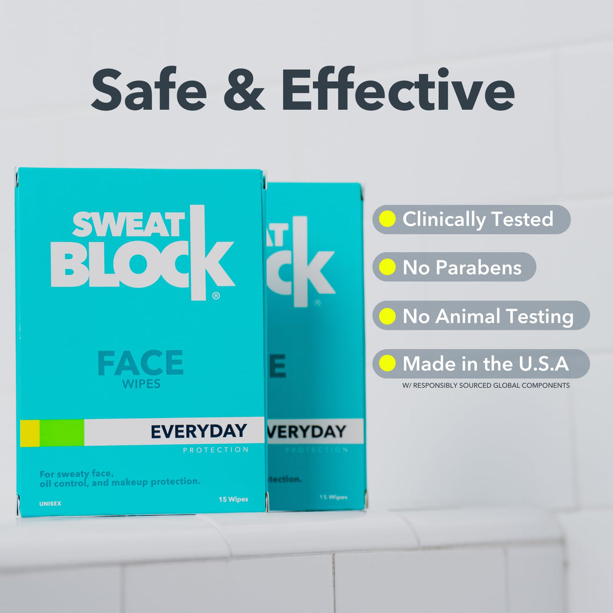 Clinically tested SweatBlock face wipes for makeup protection