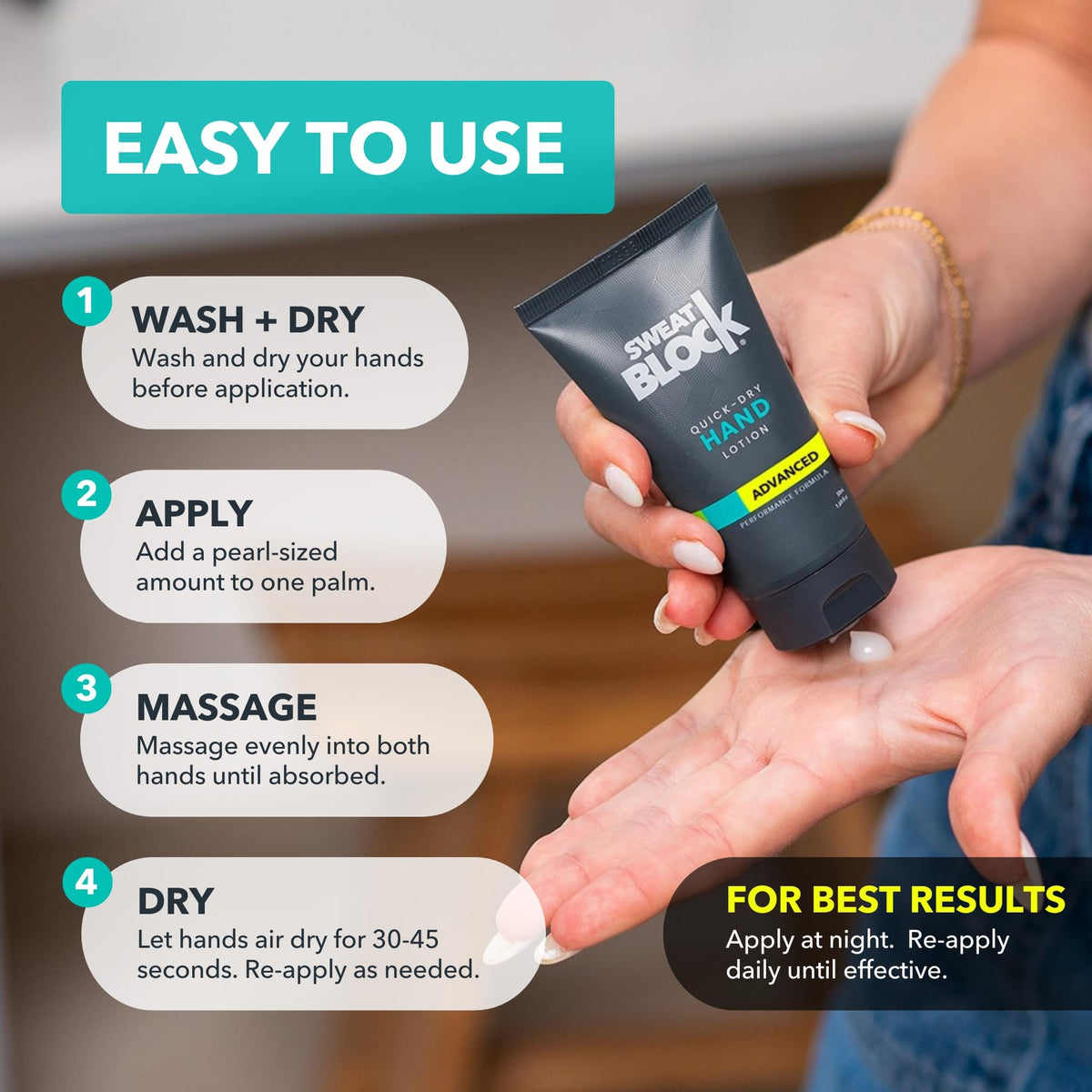 Application of SweatBlock antiperspirant on hands
