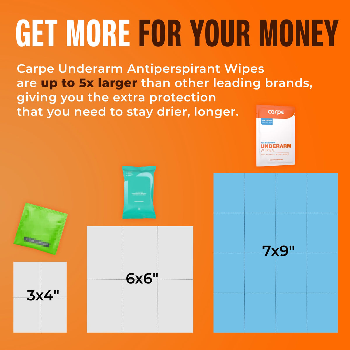 Side view of Carpe antiperspirant wipes showing ingredient highlights