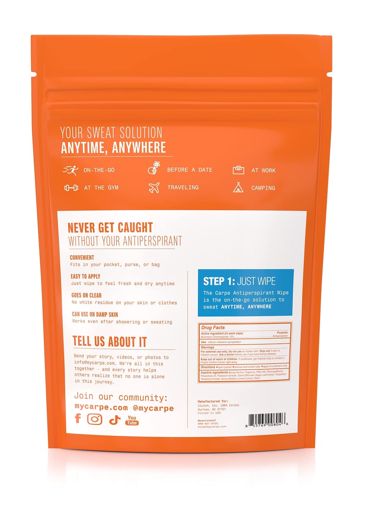 Lifestyle shot of Carpe individually wrapped underarm wipes