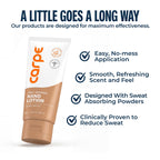 Applying pea-sized amount of Carpe antiperspirant lotion