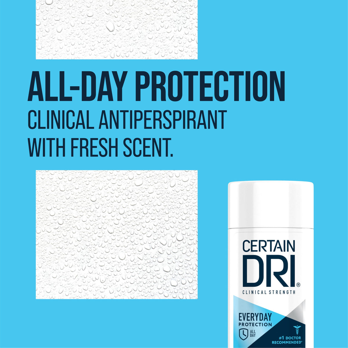 Certain Dri clinical unisex fresh solid deodorant stick close up highlighting 72 hour protection