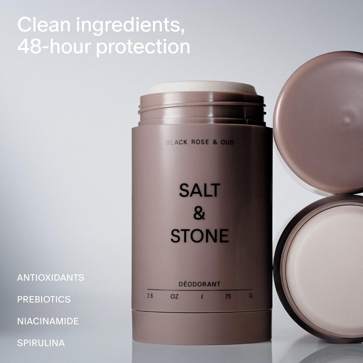 Salt and Stone Black Rose and Oud natural deodorant stick packaging