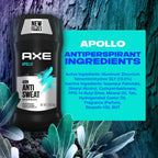 An open AXE Apollo solid antiperspirant demonstrating the smooth texture of the underarm product.