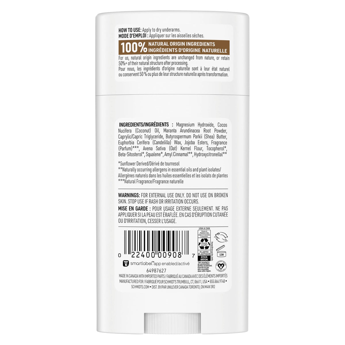 Schmidt's aluminum-free deodorant packaging showing brand name and scent