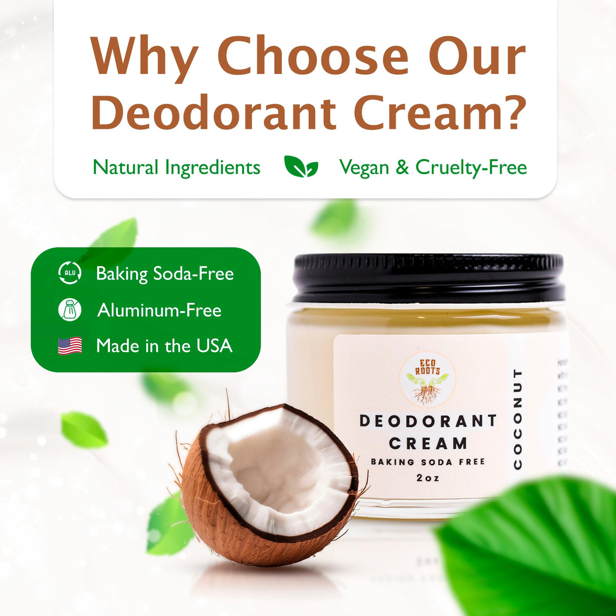 Eco Roots organic coconut deodorant cream packaging details