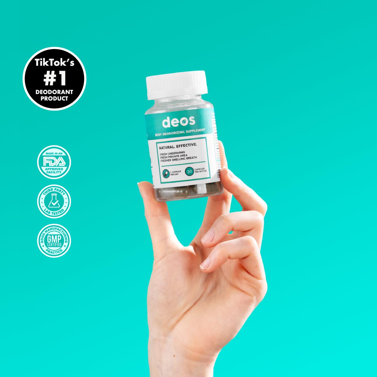 DEOS natural chlorophyll body odor control supplement bottle