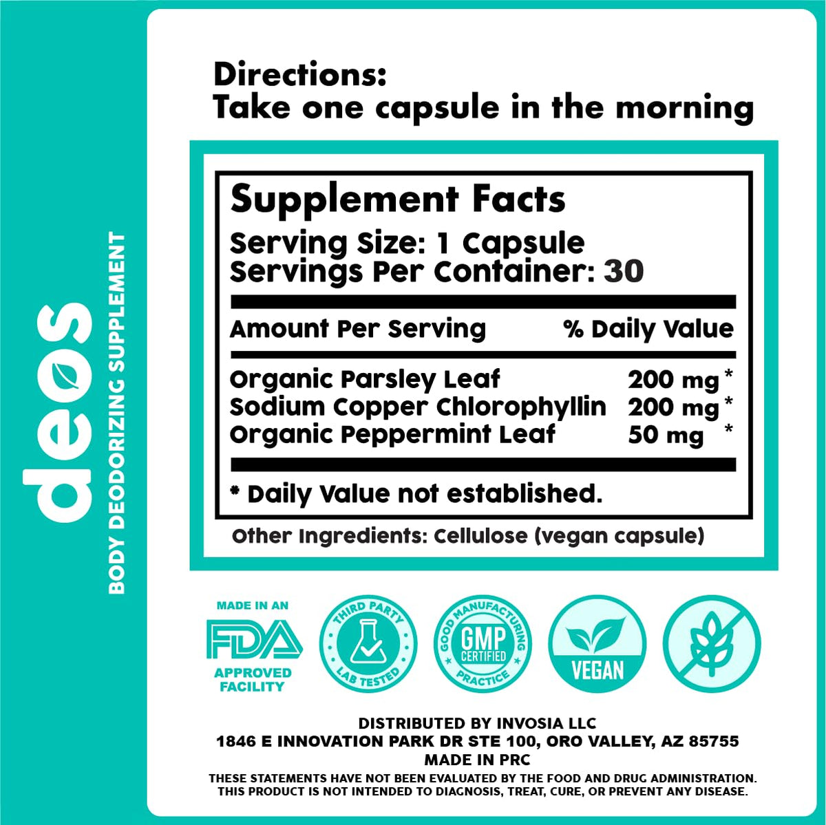Full body deodorant capsules with chlorophyll and mint