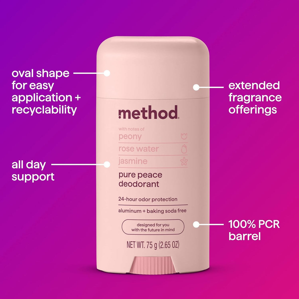 Side view of Method Pure Peace deodorant stick container