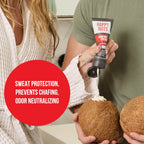 HAPPY NUTS anti chafing cream for men applied on skin demonstrating the lotion to powder transition.