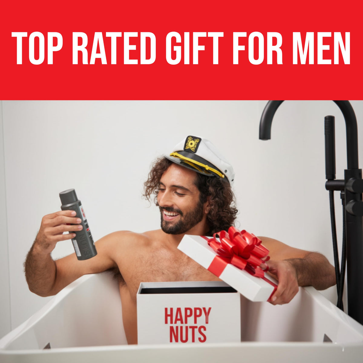 Back label of HAPPY NUTS men deodorant detailing the clean aluminum free ingredients list.