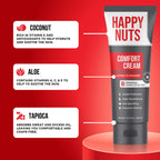 Texture preview of the HAPPY NUTS comfort cream drying into a silky anti friction barrier.