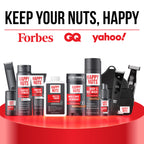 Lifestyle shot of HAPPY NUTS comfort cream deodorant as an essential part of men grooming routine.