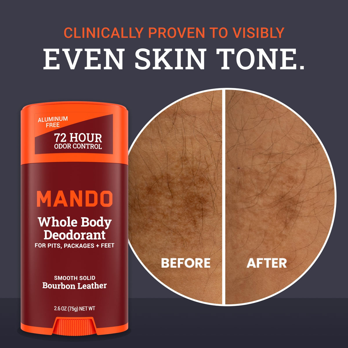 Close up of Mando deodorant branding on bottle