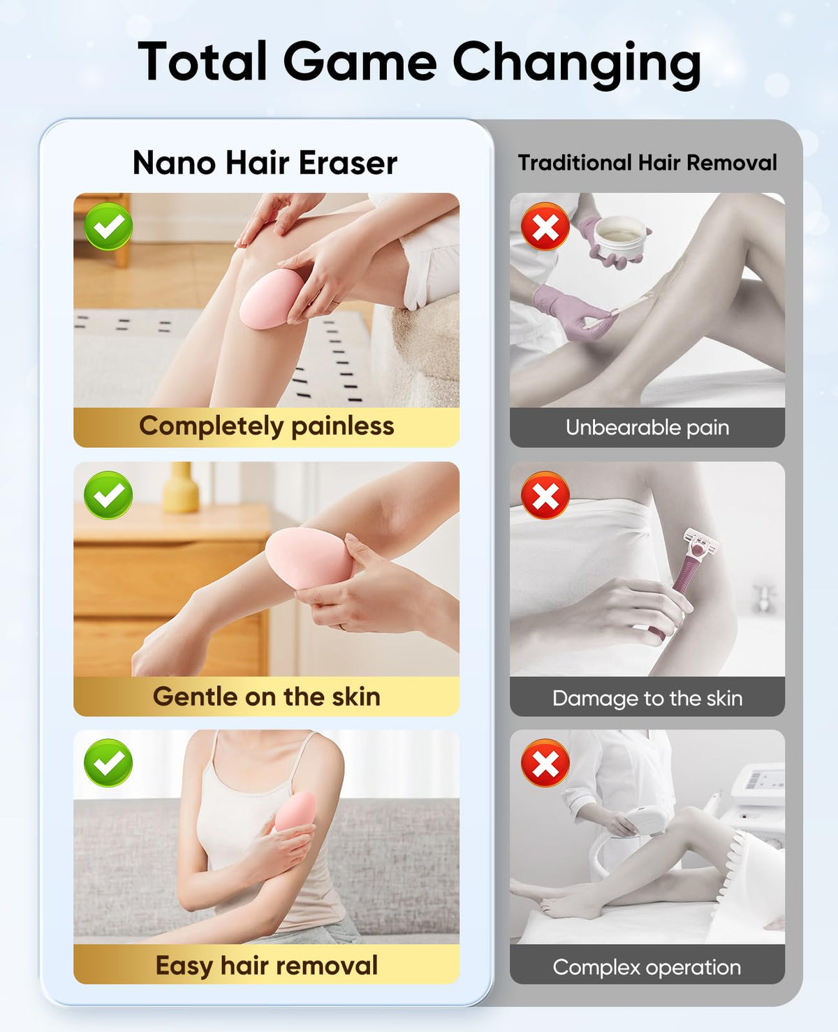 Compact and portable pink reusable hair removal tool resting on a clean bathroom vanity