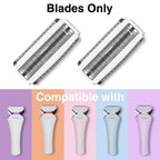 Close up view of the dual blade floating foil system for the PRITECH women's razor model.