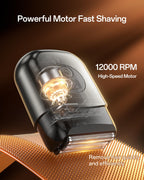 WEQOEE foil shaver close up of the twelve thousand RPM motor mechanism and flexible floating blades