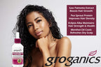 Authentic Groganics hair tonic bottle close up showing ingredients