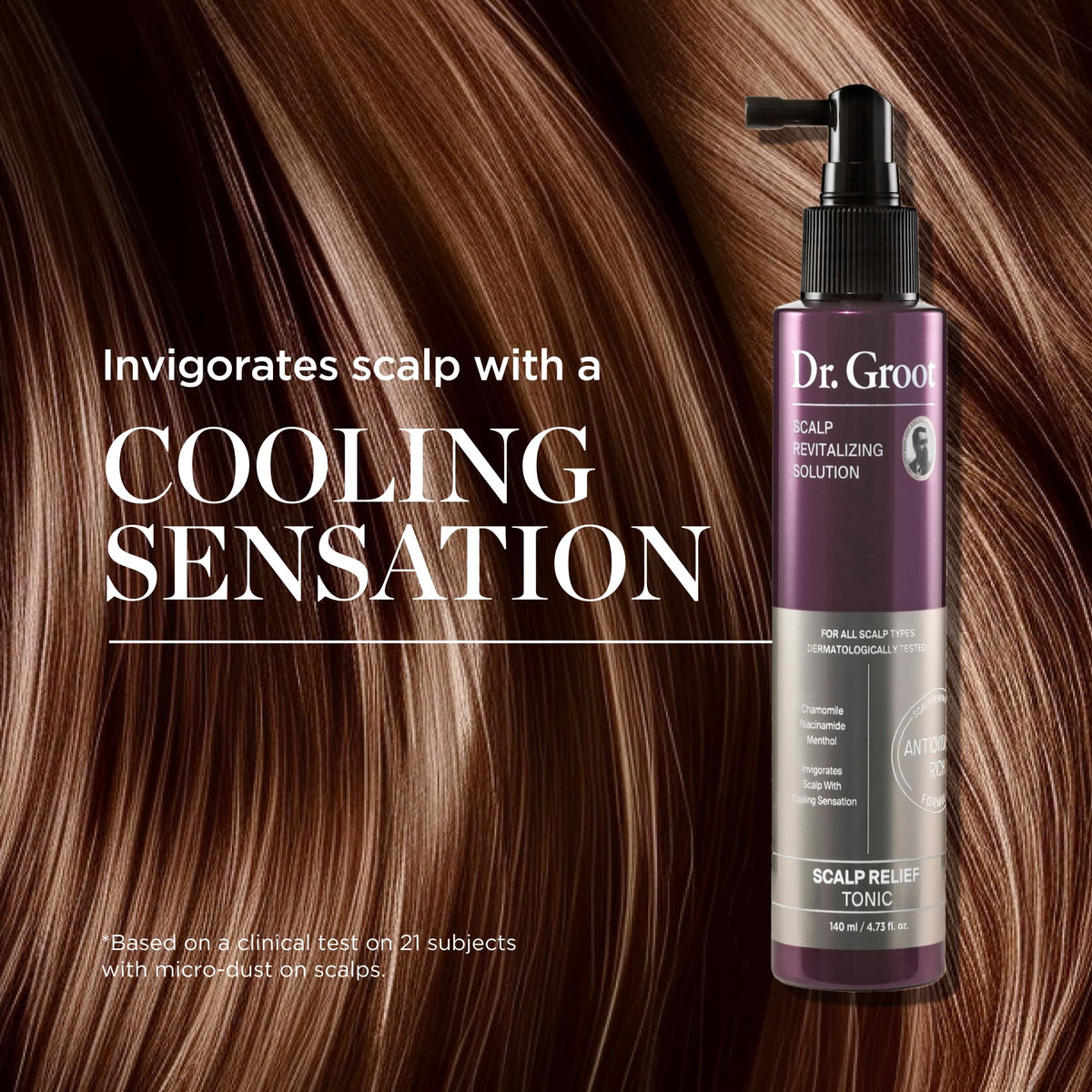 Dr. Groot moisturizing biotin spray being applied to the hair roots for nourishment