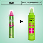 Garnier Fructis extreme hold volumizing hair mousse container displaying product details