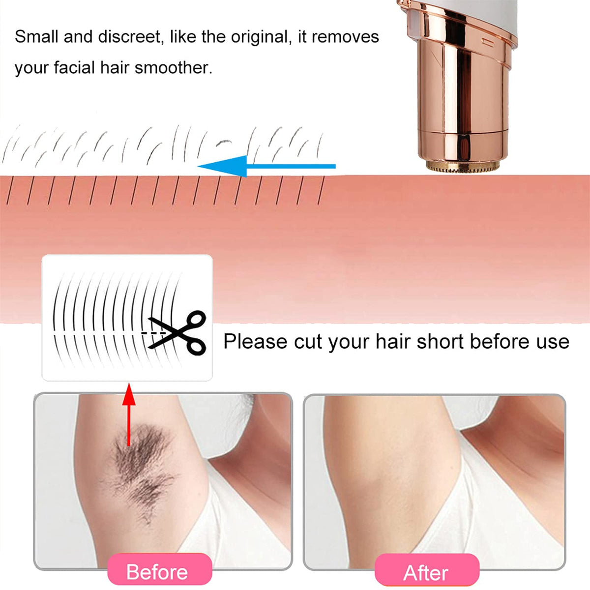 Top view of rose gold facial hair remover replacement head