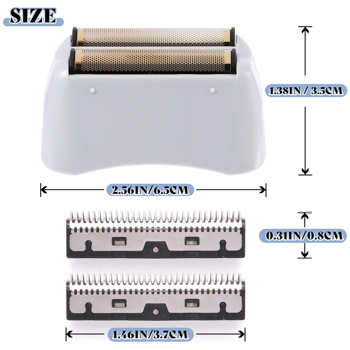 Close up of electric shaver replacement cutters and foil assembly