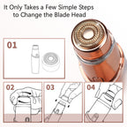 Detailed illustration demonstrating how to twist off an old blade head and install the new generation three replacement unit.