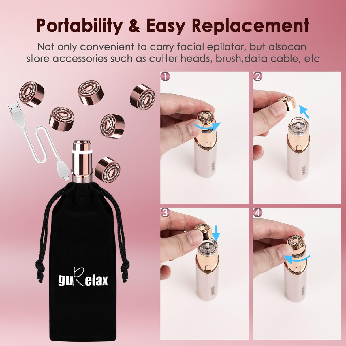 Instructions for replacing Gurelax Gen 3 facial hair remover heads