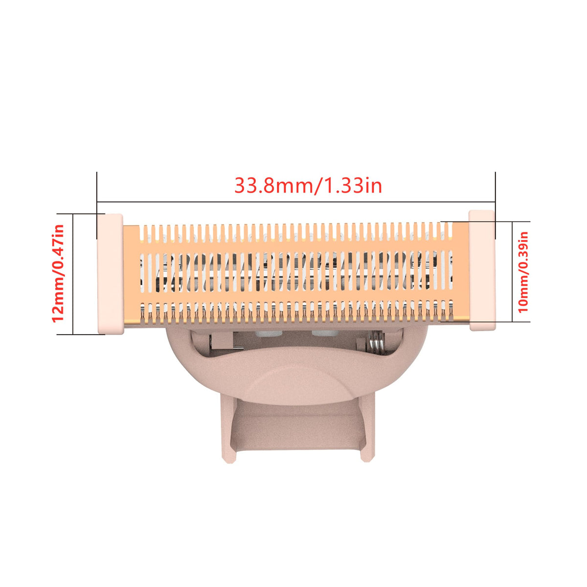 Side profile of body hair remover replacement head showing pivoting mechanism