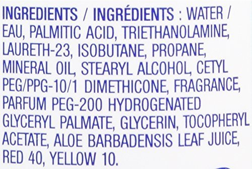 USA imported Skintimate shaving cream packaging directions and ingredients