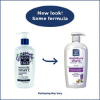 Back label of Kiss My Face Lavender and Shea shaving cream showing ingredients and directions