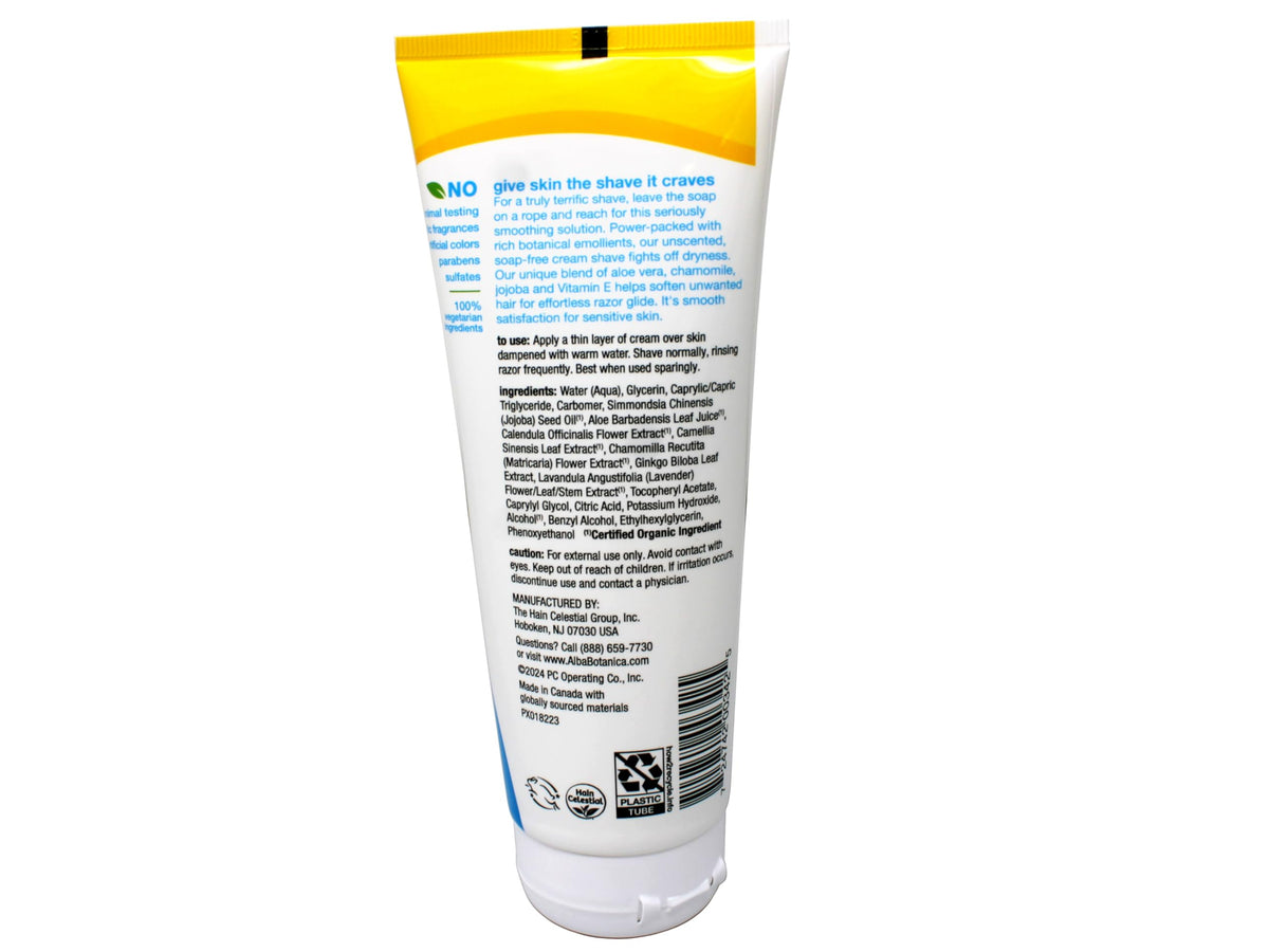 Alba Botanica 8 ounce unscented cream shave bottles for smooth razor glide