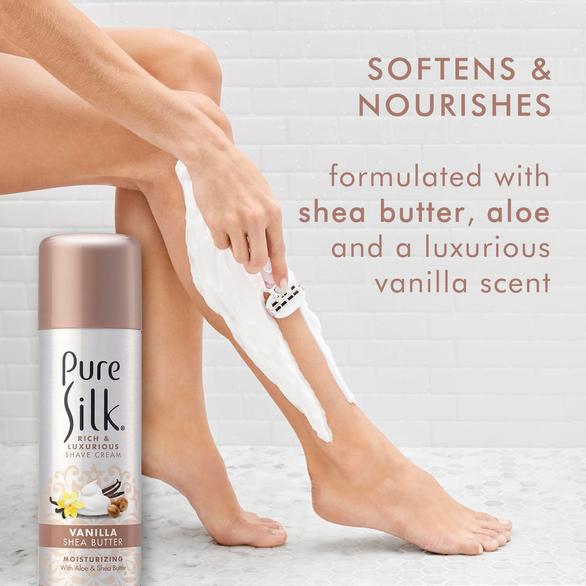 Authentic USA imported Pure Silk vanilla scent spa therapy shave cream cans multi pack.