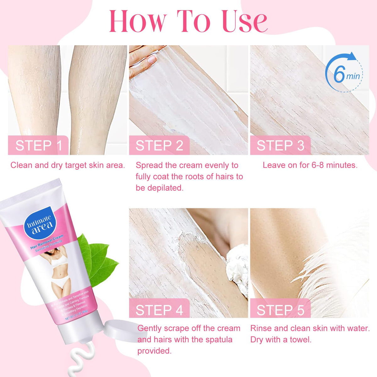 CUZZYDUNJYNN body hair removal cream highlights including aloe vera skin soothing ingredients.