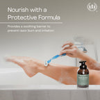 Protective formula shaving foam showing aloe vera and shea butter ingredients