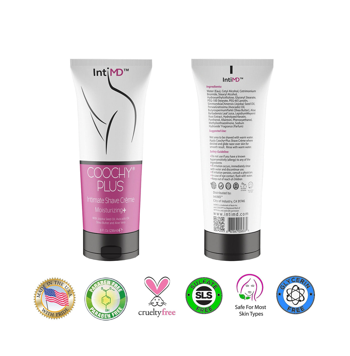 Two eight ounce squeeze bottles of fragrance free rash free personal grooming cream for sensitive skin