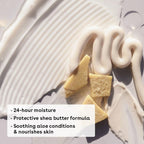 Back label of Eos women's non-foaming shaving lotion showcasing key ingredients like shea butter and aloe.