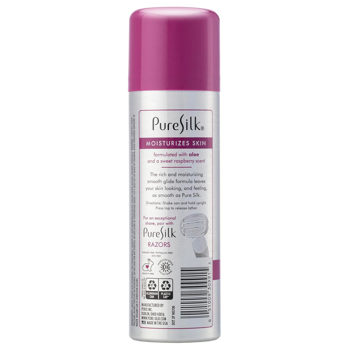 Pure Silk aloe infused raspberry mist shaving cream can