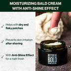 Texture shot of fast absorbing matte effect bald head moisturizer on fingertips