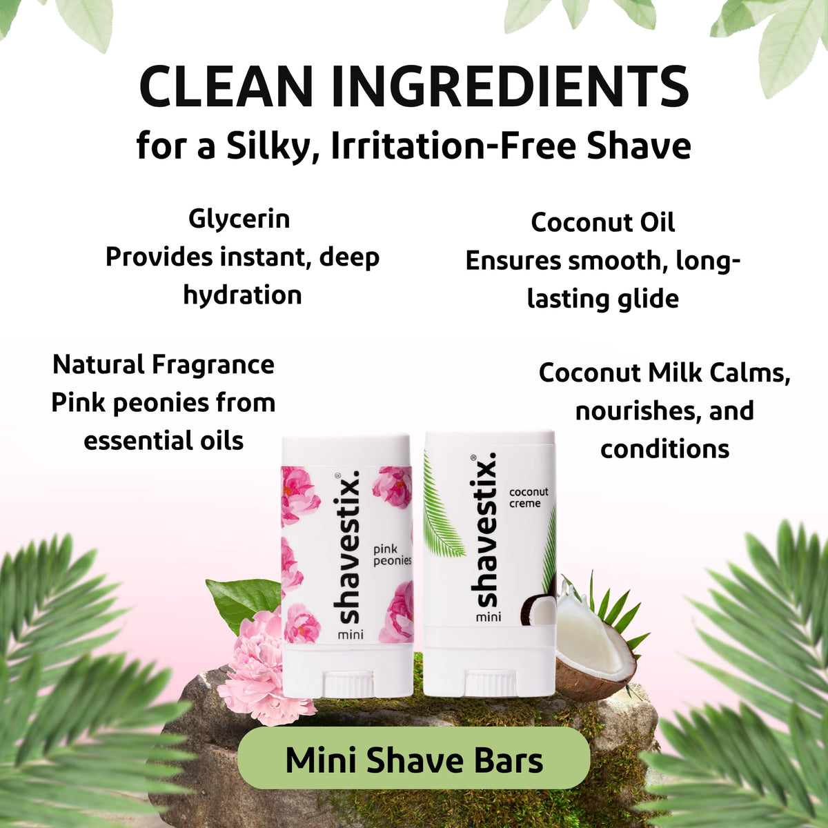 Solid roll-on travel size shaving soap sticks for women and men next to travel toiletries.