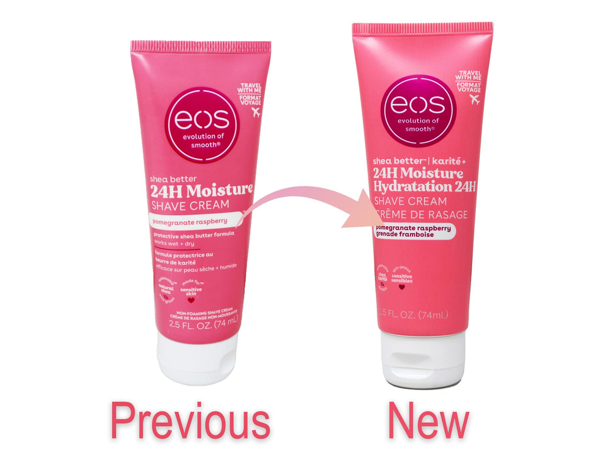 Back packaging of Eos Shea Better 24-Hour moisture shaving cream with ingredient list