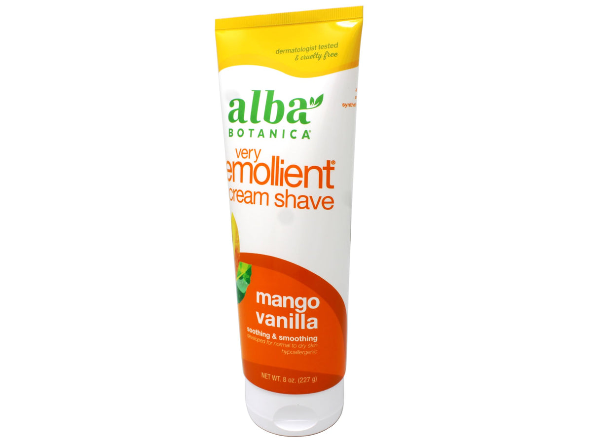 Alba Botanica dry skin shaving cream formula ingredients list on back of the tube