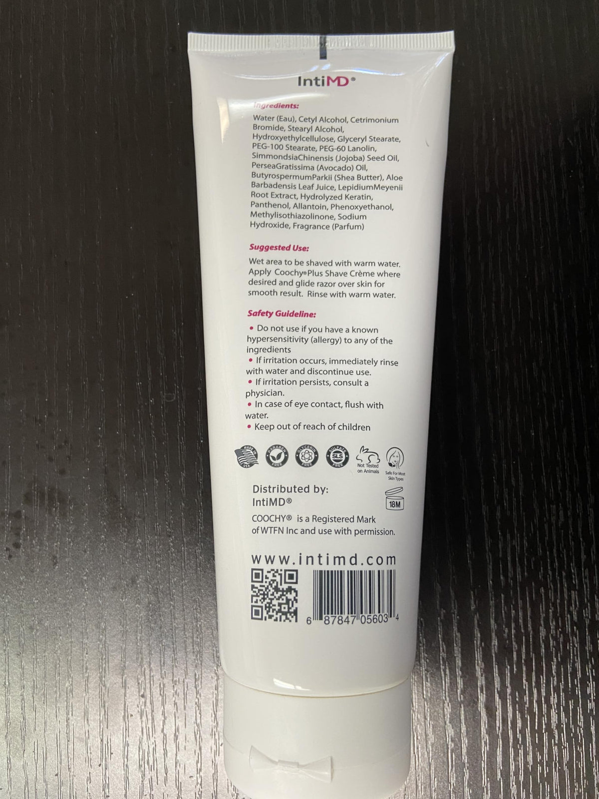 United States imported IntiMD moisturizing plus intimate shave cream package