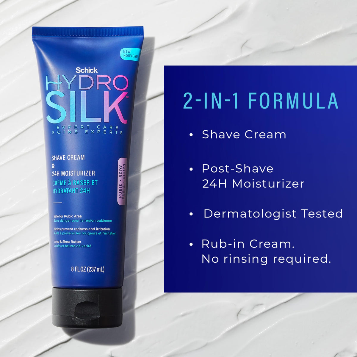 Schick Hydro Silk two in one shave cream and post shave moisturizer back label with directions.