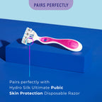 Schick Hydro Silk bikini area moisturizer showing the water lily fragrance and main hydration ingredients.