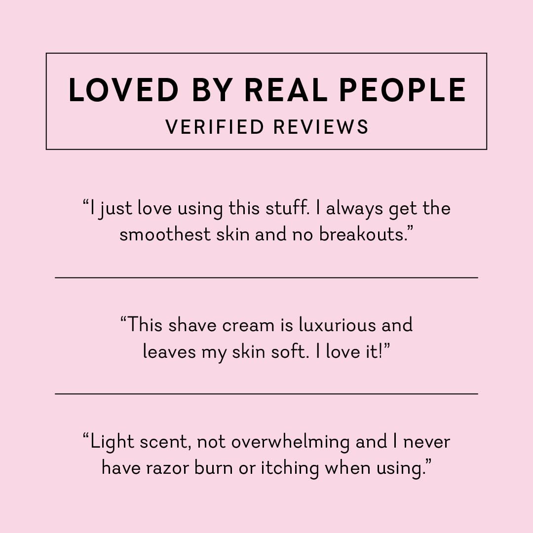 Close up view of the ingredient list on the Pure Romance premium bikini shave cream tube.