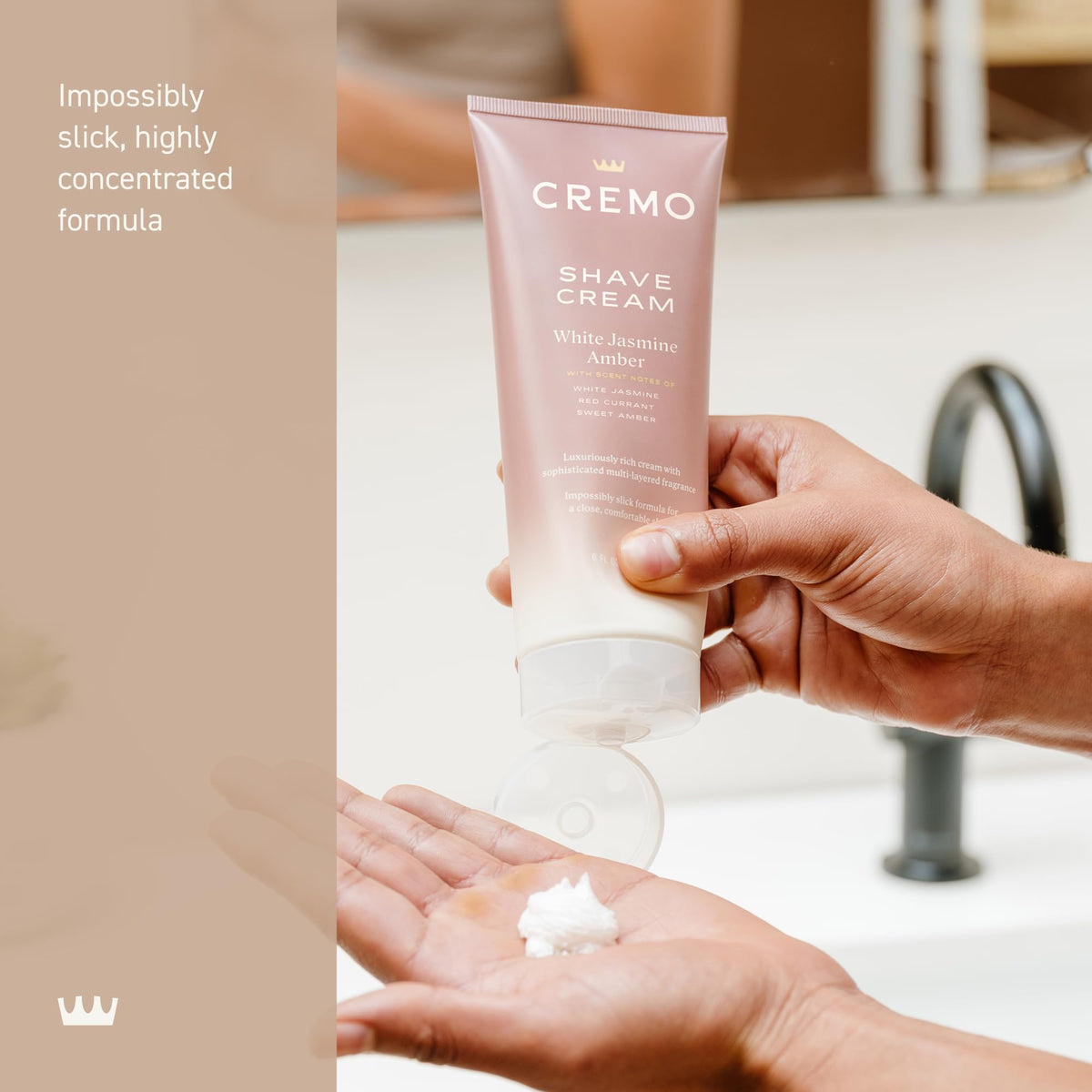 Six fluid ounce container of Cremo White Jasmine Amber cream